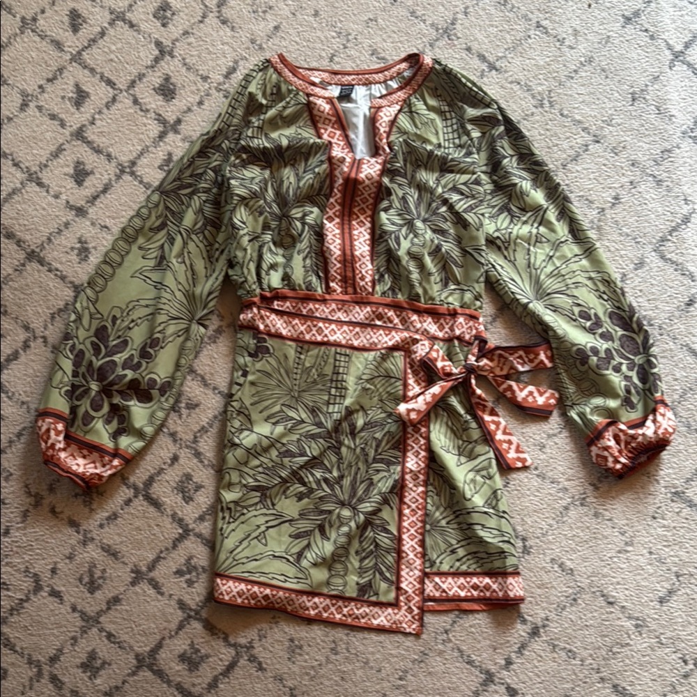 Green and Brown Tropical Print Dress